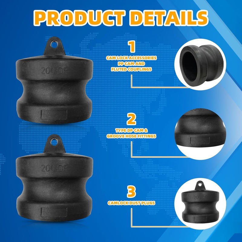 DEELEDM 4PCS Polypropylene Cam Groove Hose Fitting 2 Inch Standard Type DP Camlock Fittings Dust Plug, Cam Lock Quick Couplings Dust Plugs - Image 3